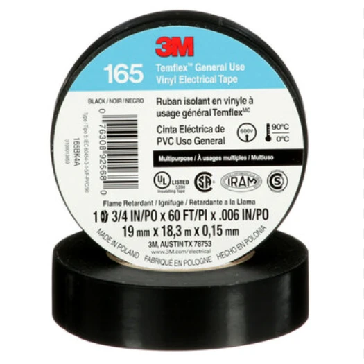 3M Temflex 165 Vinyl Electrical Tape | General-Purpose PVC Insulation Tape | Wire Harness & Electrical Repair Tape